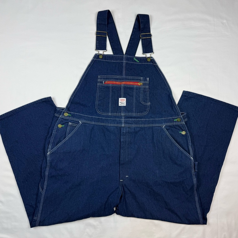 Vtg Pointer Brand Mens Low Back Overalls Bib Jeans 48 x 28 Dark Blue Denim C7